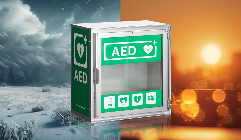 Outside AED cabinet for cold hot weather