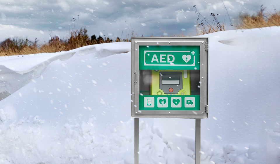 Frozen AED cabinet